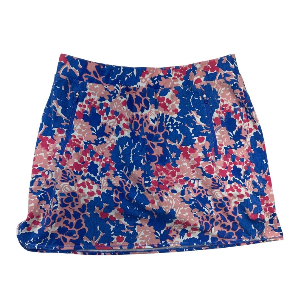 T by Talbots Skort Women XL Blue Pink Floral Activewear Zip Pockets Cotton